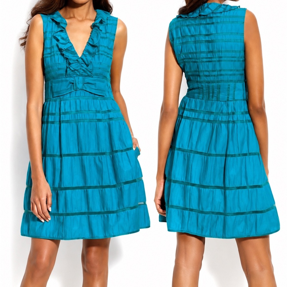Nanette Lepore Vintage Teal Ruffle Fit & Flare Dress Size M